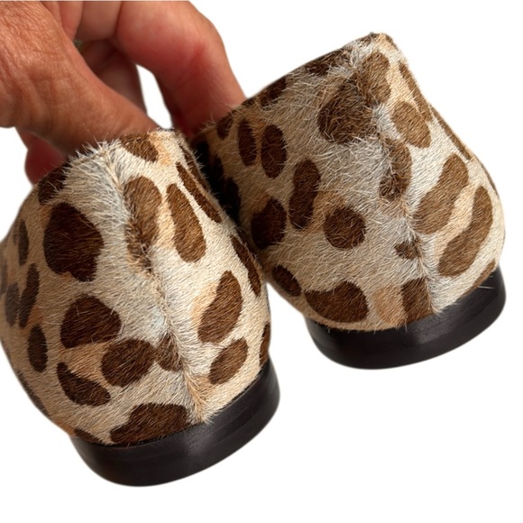 Frances Valentine Leopard Print Pointed Toe Flats with Black Beaded Pom - Picture 7 of 9